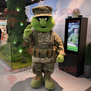 Forest Green American Soldier mascot costume character dressed with a Dress and Backpacks