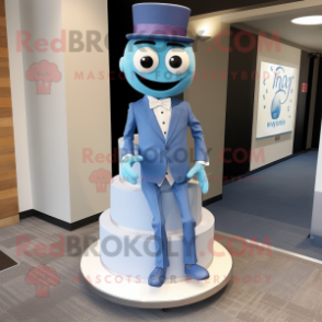 Blue Wedding Cake mascot costume character dressed with a Skinny Jeans and Ties