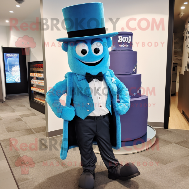 Blue Wedding Cake mascot costume character dressed with a Skinny Jeans and Ties Blue Wedding Cake mascot costume character dressed with a Skinny Jeans and Ties