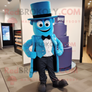 Blue Wedding Cake mascot costume character dressed with a Skinny Jeans and Ties