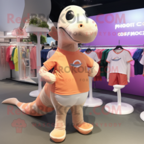 Peach Diplodocus mascot costume character dressed with a Running Shorts and Pocket squares