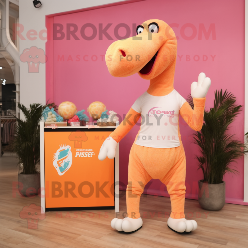 Peach Diplodocus mascot costume character dressed with a Running Shorts and Pocket squares