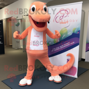 Peach Diplodocus mascot costume character dressed with a Running Shorts and Pocket squares