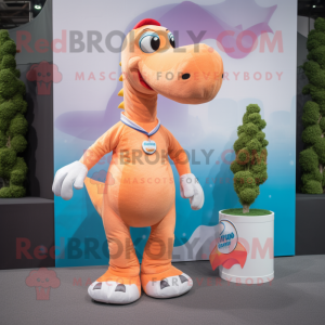 Peach Diplodocus mascot costume character dressed with a Running Shorts and Pocket squares