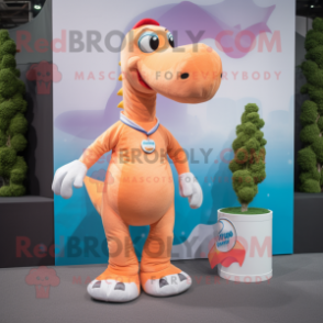 Peach Diplodocus mascot costume character dressed with a Running Shorts and Pocket squares