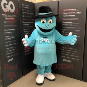 Cyan Graveyard mascot costume character dressed with a Polo Tee and Hats