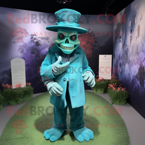 Cyan Graveyard mascot costume character dressed with a Polo Tee and Hats