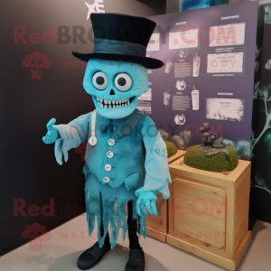 Cyan Graveyard mascot costume character dressed with a Polo Tee and Hats