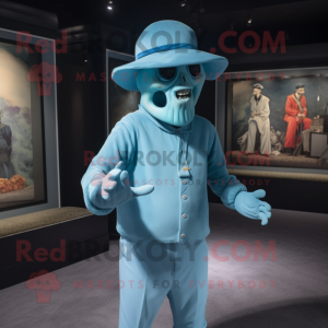 Cyan Graveyard mascot costume character dressed with a Polo Tee and Hats