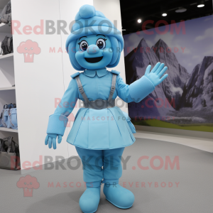 Cyan Soldier mascot costume character dressed with a Pleated Skirt and Suspenders