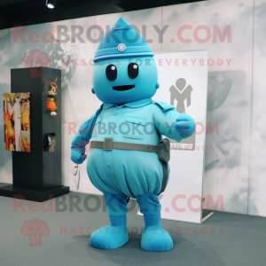 Cyan Soldier maskot kostume...