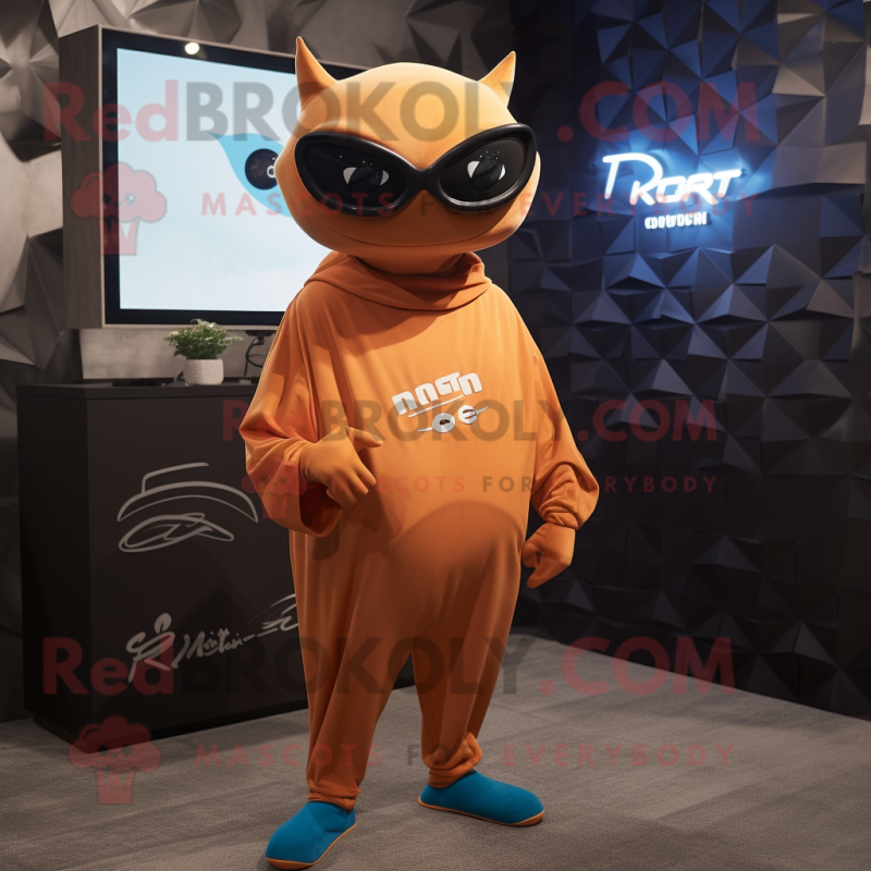 Rust Manta Ray mascot costume character dressed with a Joggers and Eyeglasses