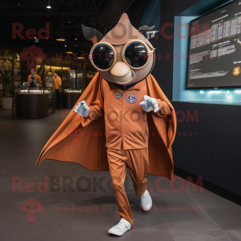 Rust Manta Ray mascot costume character dressed with a Joggers and Eyeglasses