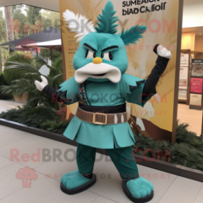 Teal Samurai mascot costume character dressed with a Joggers and Shoe clips
