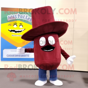 Maroon Squash mascot costume character dressed with a Flare Jeans and Hat pins