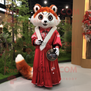 White Red Panda mascot costume character dressed with a Maxi Skirt and Coin purses