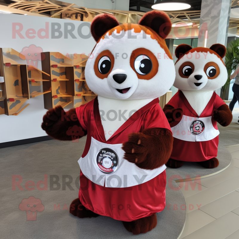 White Red Panda mascot costume character dressed with a Maxi Skirt and Coin purses