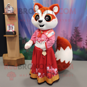 White Red Panda mascot costume character dressed with a Maxi Skirt and Coin purses