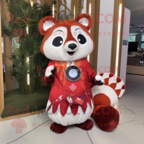 White Red Panda mascot costume character dressed with a Maxi Skirt and Coin purses