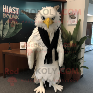 White Haast'S Eagle mascot costume character dressed with a Suit Jacket and Shawl pins