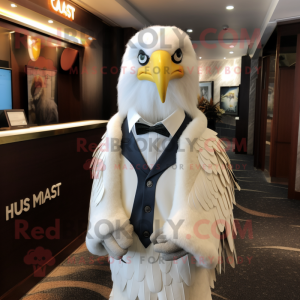 White Haast'S Eagle mascot costume character dressed with a Suit Jacket and Shawl pins