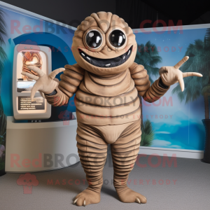 Tan Trilobite mascot costume character dressed with a Swimwear and Rings