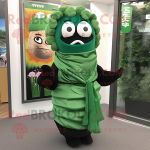 Forest Green Sushi mascot costume character dressed with a Bodysuit and Scarf clips