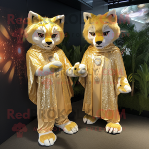 Gold Lynx maskot drakt...