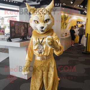Gold Lynx maskot kostym...