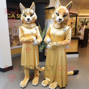 Gold Lynx maskot kostume...