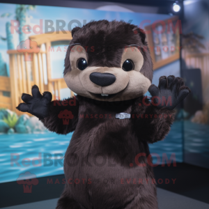 Black Otter mascot costume character dressed with a Bodysuit and Hairpins