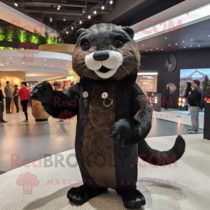 Black Otter mascot costume character dressed with a Bodysuit and Hairpins