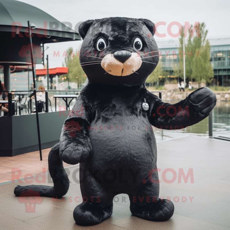 Black Otter mascot costume character dressed with a Bodysuit and Hairpins Black Otter mascot costume character dressed with a Bodysuit and Hairpins