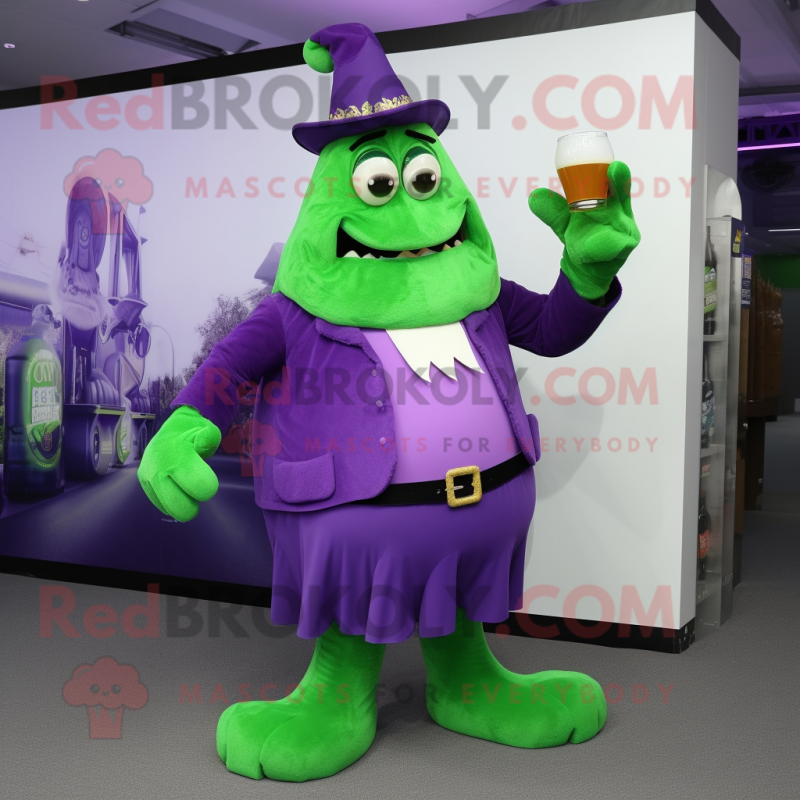 Purple Green Beer mascot costume character dressed with a Trousers and Shoe clips Purple Green Beer mascot costume character dressed with a Trousers and Shoe clips