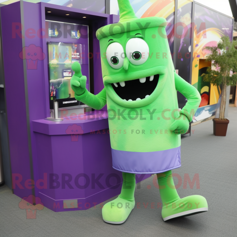 Purple Green Beer mascot costume character dressed with a Trousers and Shoe clips Purple Green Beer mascot costume character dressed with a Trousers and Shoe clips