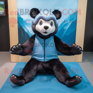 Blue Spectacled Bear mascot costume character dressed with a Yoga Pants and Beanies