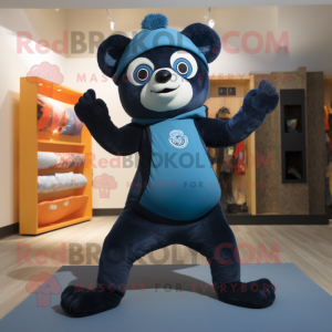 Blue Spectacled Bear mascot costume character dressed with a Yoga Pants and Beanies