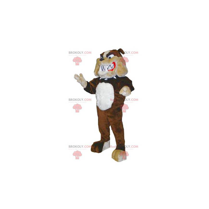 Hnědý béžový a bílý buldok maskot - Redbrokoly.com