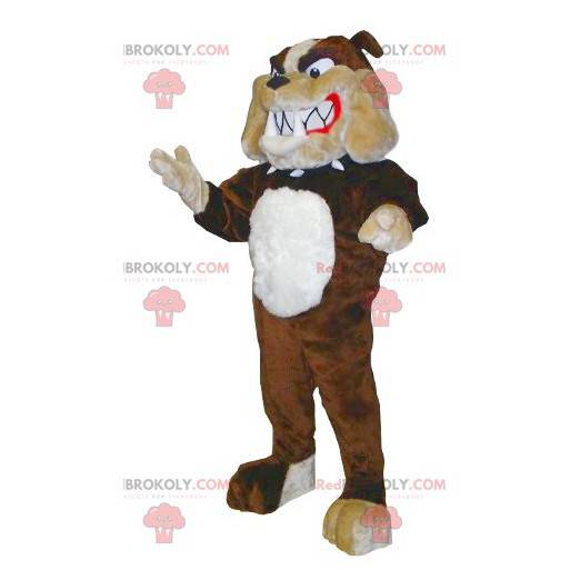 Hnědý béžový a bílý buldok maskot - Redbrokoly.com