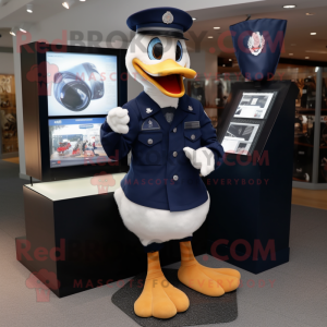 Navy Goose mascot costume character dressed with a Graphic Tee and Wallets