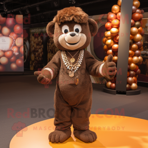 Brown Juggle mascot costume character dressed with a Jumpsuit and Necklaces