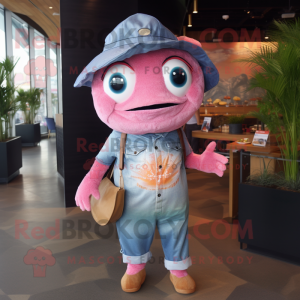 Pink Fish Tacos mascot costume character dressed with a Chambray Shirt and Clutch bags
