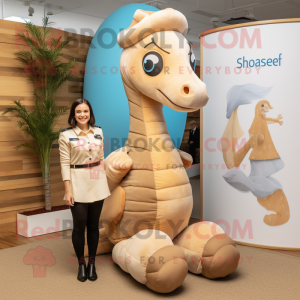 Tan Sea Horse mascot costume character dressed with a Shift Dress and Foot pads