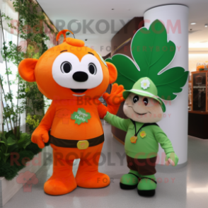 Orange Four Leaf Clover mascot costume character dressed with a Henley Shirt and Watches