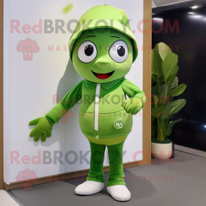 Green Apple mascot costume character dressed with a Trousers and Beanies