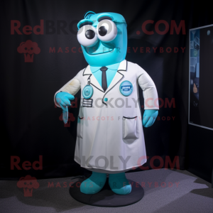 Cyan Doctor mascot costume character dressed with a A-Line Skirt and Tie pins