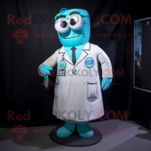 Cyan Doctor mascot costume character dressed with a A-Line Skirt and Tie pins