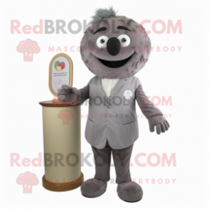 Gray Meatballs mascot costume character dressed with a Shift Dress and Ties