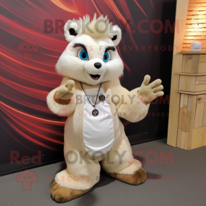 Beige Skunk mascot costume character dressed with a Flare Jeans and Bracelet watches