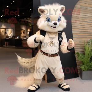 Beige Skunk mascot costume character dressed with a Flare Jeans and Bracelet watches
